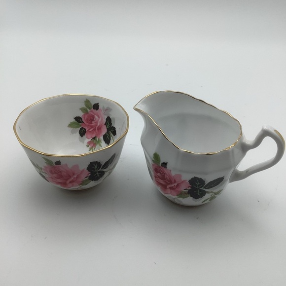 Vintage Clarence England Bone China Roses Creamer and Sugar - Picture 1 of 8